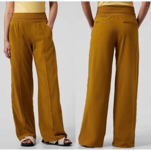 Athleta Nolita Wide Leg Pant Women's Size 16 Gold Elastic Waist Pockets Yoga Gym